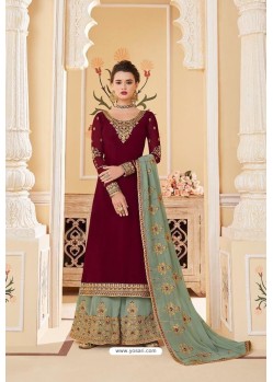 Maroon And Olive Real Georgette Designer Anarkali Suit