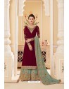 Maroon And Olive Real Georgette Designer Anarkali Suit