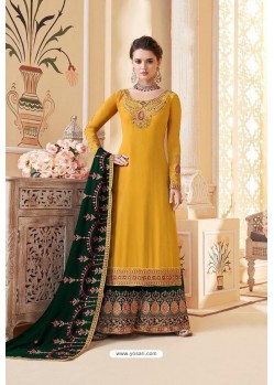 Yellow And Green Real Georgette Designer Anarkali Suit