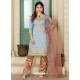 Aqua Grey And Brown Zobra Embroidered Straight Suit