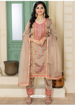 Light Brown Zobra Embroidered Straight Suit