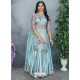 Aqua Grey Organza Embroidered Designer Suit