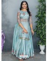 Aqua Grey Organza Embroidered Designer Suit