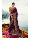 Purple Barfi Silk Embroidered Designer Saree