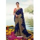 Navy Blue Barfi Silk Embroidered Designer Saree