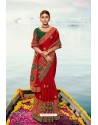 Red Barfi Silk Embroidered Designer Saree