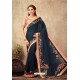 Navy Blue Satin Georgette Designer Saree