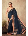 Navy Blue Satin Georgette Designer Saree