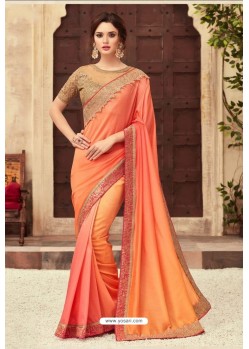 Orange Silk Georgette Designer Saree