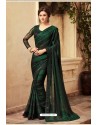 Dark Green And Black Silk Georgette Designer Saree