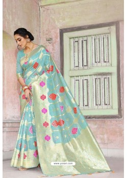 Sky Blue Weaving Zari Silk Designer Saree