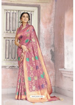 Light Pink Weaving Zari Silk Designer Saree