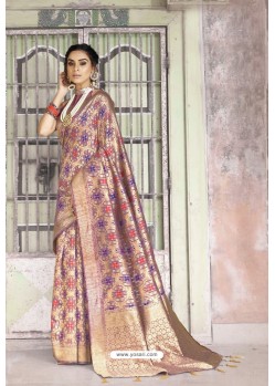 Lavender Weaving Zari Silk Designer Saree