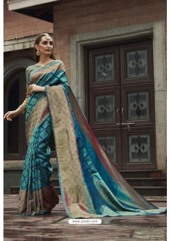 Blue Pure Zari Weaving Silk Designer Saree