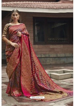 Multi Colour Pure Zari Weaving Silk Designer Saree