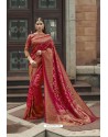 Rani And Red Pure Zari Weaving Silk Designer Saree