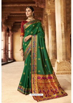 Dark Green Soft Silk Weaving Designer Saree
