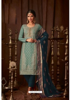 Blue Faux Georgette Straight Suit