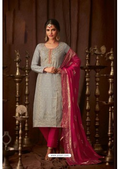 Grey And Rani Faux Georgette Straight Suit