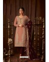 Peach And Maroon Faux Georgette Straight Suit