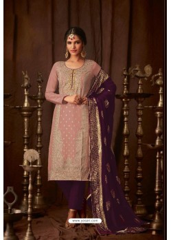 Pink And Purple Faux Georgette Straight Suit