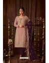 Pink And Purple Faux Georgette Straight Suit