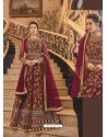 Maroon Soft Net Embroidered Anarkali Suit