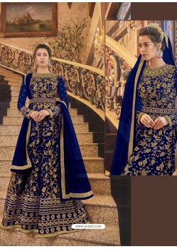 Royal Blue Soft Net Embroidered Anarkali Suit