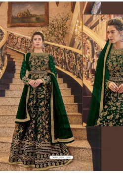 Dark Green Soft Net Embroidered Anarkali Suit