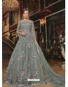 Grey Soft Net Partywear Anarkali Suit