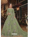 Green Soft Net Partywear Anarkali Suit