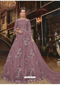 Mauve Soft Net Partywear Anarkali Suit