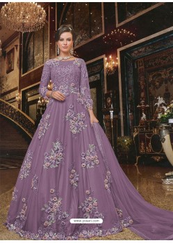 Lavender Soft Net Partywear Anarkali Suit