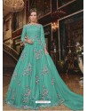 Aqua Blue Soft Net Partywear Anarkali Suit