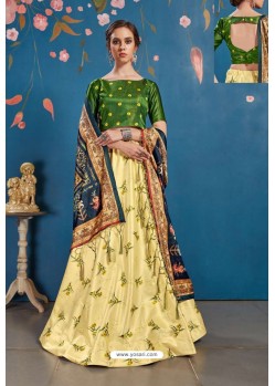 Lemon And Green Art Silk Digital Printed Lehenga Choli