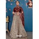 Grey And Maroon Art Silk Digital Printed Lehenga Choli