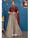 Grey And Maroon Art Silk Digital Printed Lehenga Choli