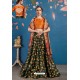 Dark Green And Orange Art Silk Digital Printed Lehenga Choli