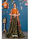 Dark Green And Orange Art Silk Digital Printed Lehenga Choli