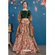 Peach And Green Art Silk Digital Printed Lehenga Choli