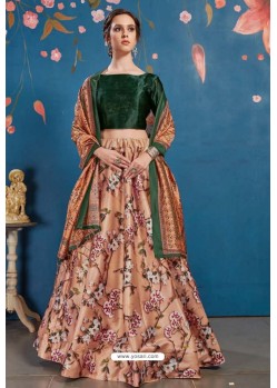 Peach And Green Art Silk Digital Printed Lehenga Choli