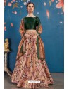 Peach And Green Art Silk Digital Printed Lehenga Choli