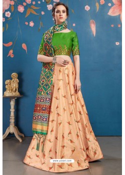 Light Orange And Green Art Silk Digital Printed Lehenga Choli