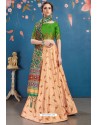 Light Orange And Green Art Silk Digital Printed Lehenga Choli