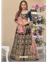 Navy Blue Velvet Stone Worked Lehenga Choli