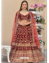 Stunning Maroon Velvet Stone Worked Lehenga Choli