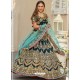 Teal Blue Velvet Stone Worked Lehenga Choli