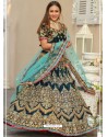 Teal Blue Velvet Stone Worked Lehenga Choli