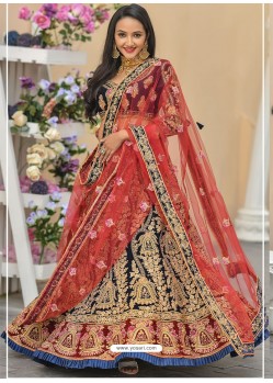 Gorgeous Navy Velvet Stone Worked Lehenga Choli