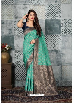 Aqua Mint Banarasi Silk Designer Weaving Worked Saree